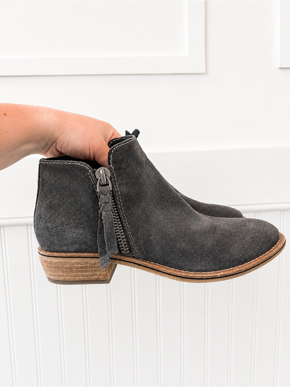 Dolce Vita Charcoal Suede Ankle Booties with Side Zip
